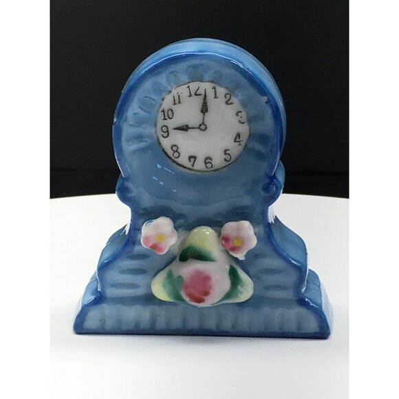 Vintage H Kato Mantle Clock Figurine Ceramic Porcelain Occupied Japan 2.5" Tall - Picture 2 of 15